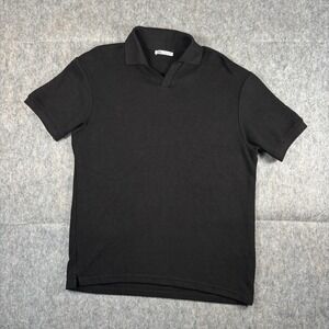 Zara Johnny Collar Polo Shirt Men's Medium Black Knit Short Sleeve